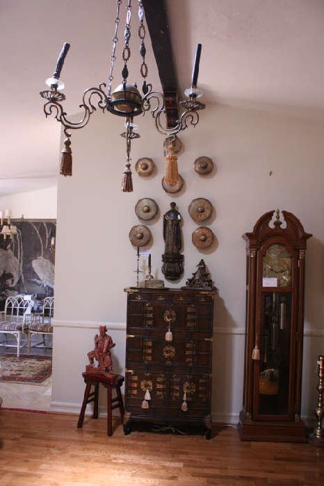 Kulintang gongs and Antique Asian cabinet