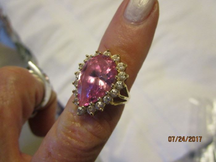 Pink and clear CZ ring.  