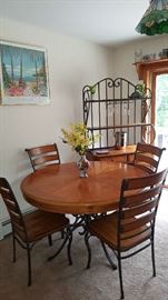 Pedestall dining table with (4) chairs and cupboard