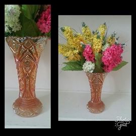 Carnival glass vase with flowers