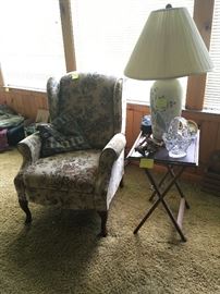 wing back recliner, lamp