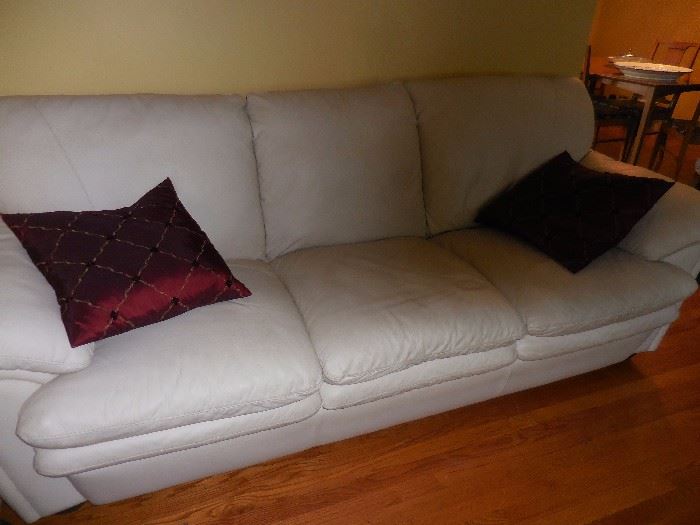 Dania Leather Furniture,, White Leather Over Stuffed Sofa