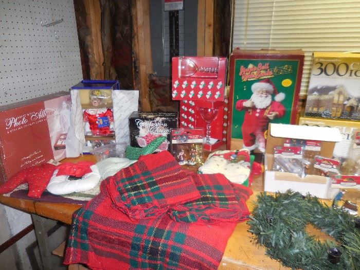 Christmas Table Linens, Outdoor Lights, Wreaths, Pre Lite Trees