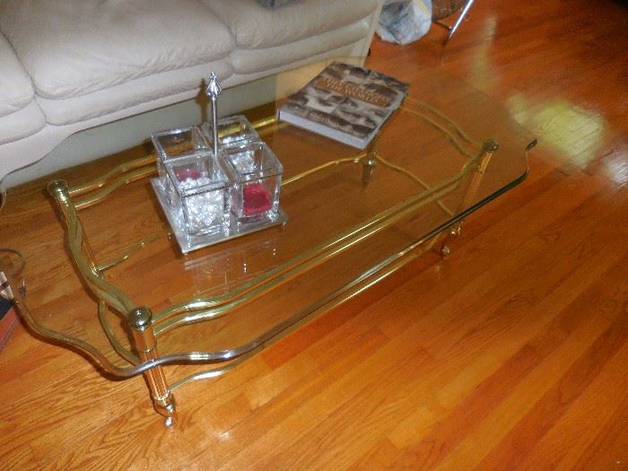 Beveled Glass Cocktail Table with Gold Tone Frame