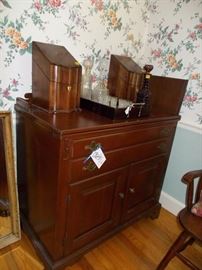 silver boxes, cherry server, decanters