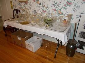 nice glassware, china, depression glass, churn as is