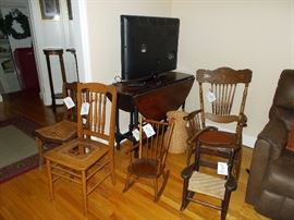 vintage childrens chairs, rocker, dropleaf table, tv