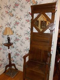 hall tree, fern stand, lamp