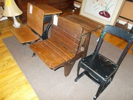 old schoolhouse desks, chair