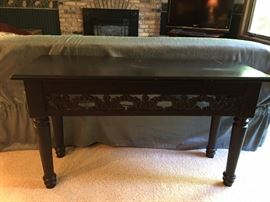 Black carved oak sofa table 48" x 17"