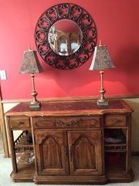 Bernhardt Hibriten Dining Room Set, hutch, granite topped buffet 52" X 19". Excellent condition. Two accent lamps. Mirror not included.