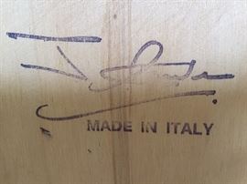 Inscription on the back of unique inlaid wood secretary.