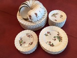 Wicker Lane Basket Weave by Spode China of Copeland England. Full Set of 12 place settings: Dinner plates, salad plates, bread plates, cups and saucers.Over 100 years old and in excellent condition.