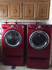 LG Front Loader Steam Washer and Steam Dryer(gas). Handy drawers below give a comfort height and plenty of added storage. Included is a stacking kit, drying rack to be used inside dryer, and user's guide and installation manual.