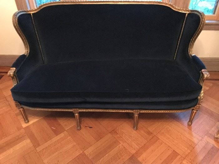 Reupholstered Cotton Velvet Sofa - Midnight Blue