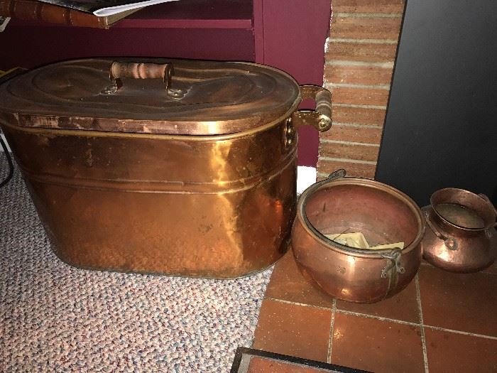 Copper covered boiler and small pots