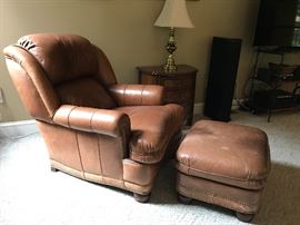 Hancock and Moore leather chair with ottoman