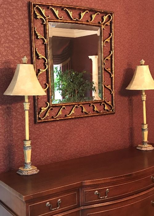 Decorative lamps and gold gilt mirror