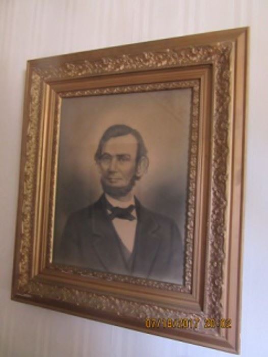 Framed lithograph of President Lincoln.  
