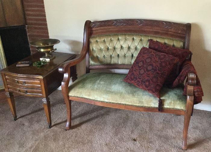 late   Victorian tuffted settee and side table