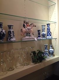 More blue & white selections; Staffordshire figure