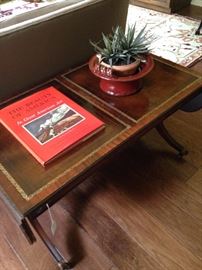 Leather top drop-ends coffee table