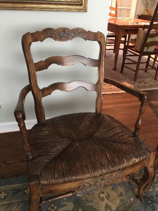 BUY IT NOW - Lot # 105 Pair of antique wicker chairs with custom made cushions.  Beautiful carved details.  $200 each or $375 for the pair. (picture of chair without cushions)