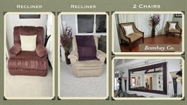 Recliner Chairs seats, Large Mirror, Bombay Co. Seats