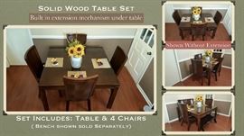 Breakfast table & 4 Chairs, Bench available also. Sold separately