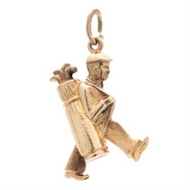 14K Yellow Gold Golfer Charm: A 14K yellow gold golfer charm.