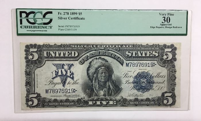 1899 $5 One Papa Chief Silver Certificate Rare