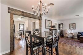 $250 Pottery Barn Table & Chairs, $150 Ikat print Queen Ann Chair, $350 Hand Woven Kilim rug