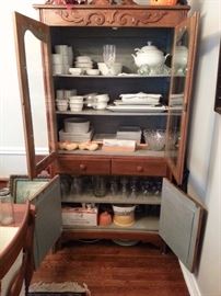 $350 Antique pie safe with duck egg blue interior (over 100 years old)