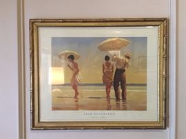 $25/each - 22x18' Pair of Jack Vettriano prints in beautiful gold bamboo look frames
