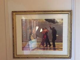 $25/each - 22x18' Pair of Jack Vettriano prints in beautiful gold bamboo look frames