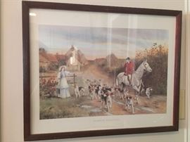 $5 - 17X21.5' Vintage hunt scene with frame