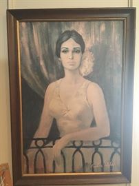 $5 - 40x28' Fun vintage Spanish lady print.  Fun and quirky decor