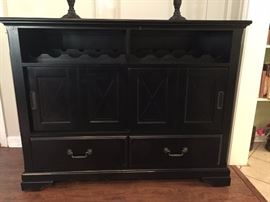 $200 - &nbsp;19Wx51Lx39.5H Black Pottery Barn Buffet&nbsp;with built in wine rack and sliding barn style front panels, two drawers