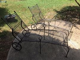 $150/each - Very heavy wrought iron garden chaise lounge chairs