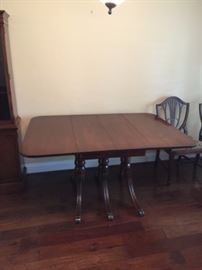 $300 - &nbsp;Late 1940's vintage Duncan Phyfe China Cabinet/Buffet/Hutch
$275 - &nbsp;Matching 1940's Duncan Phyfe drop leaf dining table with 3 leaves (42" wide, folds down to 2' yet extends to a little over 8') with full table covers - including Matching 4 dining chairs