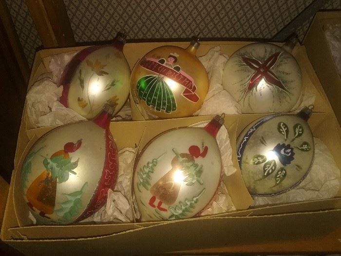 Vintage Christmas ornaments. Various shapes..sizes..colors..BUBBLE WRAP..TAPE..BOXES..AVAILABLE FOR CHRISTMAS TREE DECORATIONS...