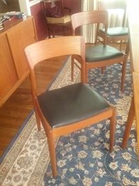 Mid century Danish modern teak chairs..six total..stamped  "K. S. Made in Denmark "