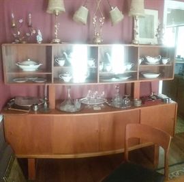 Mid century Danish modern TEAK  China cabinet...with outer sliding doors...inner drawers and separate silverware tray
