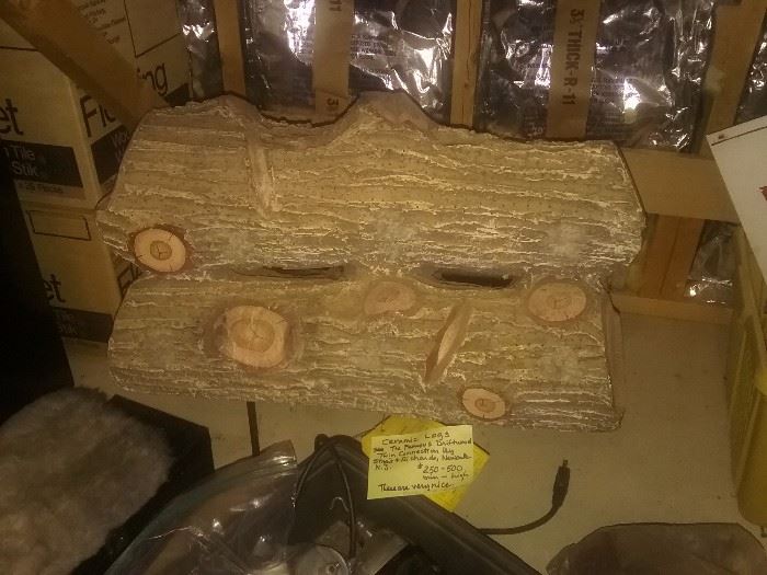 Antique Strait and Richards..  ceramic "driftwood"gas fireplace logs with orginal tag..instructions..stand