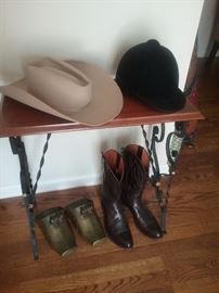Cowboy hat..Hunt Crown riding hat..brass Spanish stirrups..cowboy boots