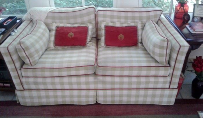Two custom plaid sofa's