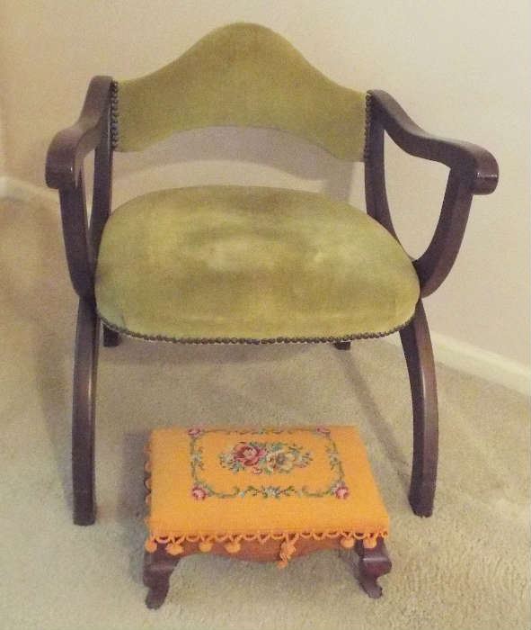 Antique chair & foot stool
