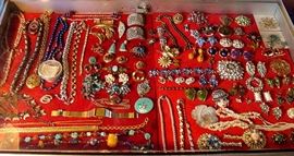 Huge assortment of vintage costume jewelry-many cases full!