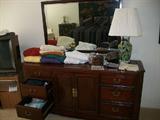 ROSEWOOD DRESSER & MIRROR - LOTS OF CLOTHING!