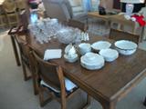OAK TABLE & 4 CHAIRS, LIMOGES CHINA